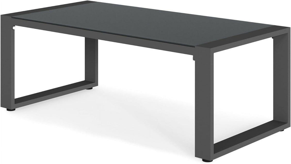 Royalcraft Aluminum Outdoor Coffee Table, All-Weather Metal Rectangular Patio Side Table with Tempered Glass Top, Patio Tables for Porch Backyard Garden, Grey