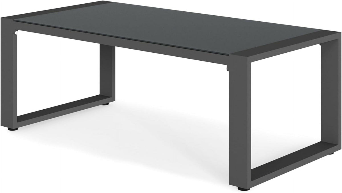 Royalcraft Aluminum Outdoor Coffee Table, All-Weather Metal Rectangular Patio Side Table with Tempered Glass Top, Patio Tables for Porch Backyard Garden, Grey