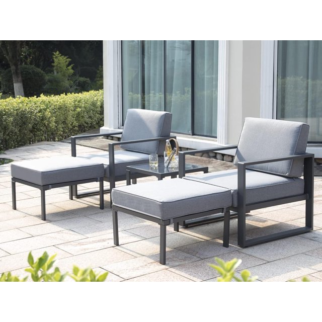 Royalcraft Aluminum Patio Furniture Set, All-Weather 7 Pieces Outdoor Couch Conversation Set Modern Metal Outdoor Sectional Sofa with Ottomans and Coffee Table