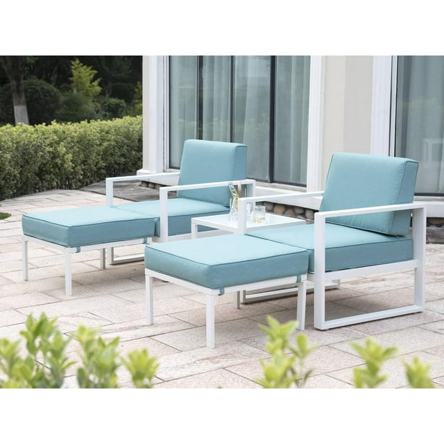 Royalcraft Aluminum Patio Furniture Set, All-Weather 7 Pieces Outdoor Couch Conversation Set Modern Metal Outdoor Sectional Sofa with Ottomans and Coffee Table
