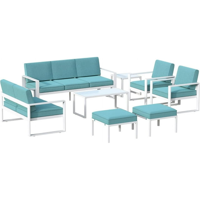 Royalcraft Aluminum Patio Furniture Set, All-Weather 7 Pieces Outdoor Couch Conversation Set Modern Metal Outdoor Sectional Sofa with Ottomans and Coffee Table