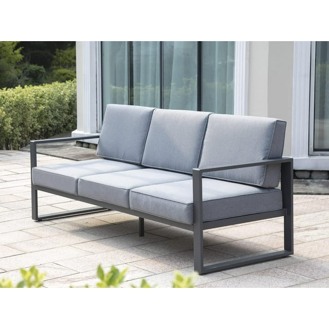 Royalcraft Aluminum Patio Furniture Set, All-Weather 7 Pieces Outdoor Couch Conversation Set Modern Metal Outdoor Sectional Sofa with Ottomans and Coffee Table