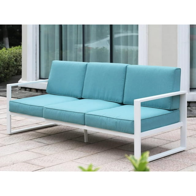 Royalcraft Aluminum Patio Furniture Set, All-Weather 7 Pieces Outdoor Couch Conversation Set Modern Metal Outdoor Sectional Sofa with Ottomans and Coffee Table