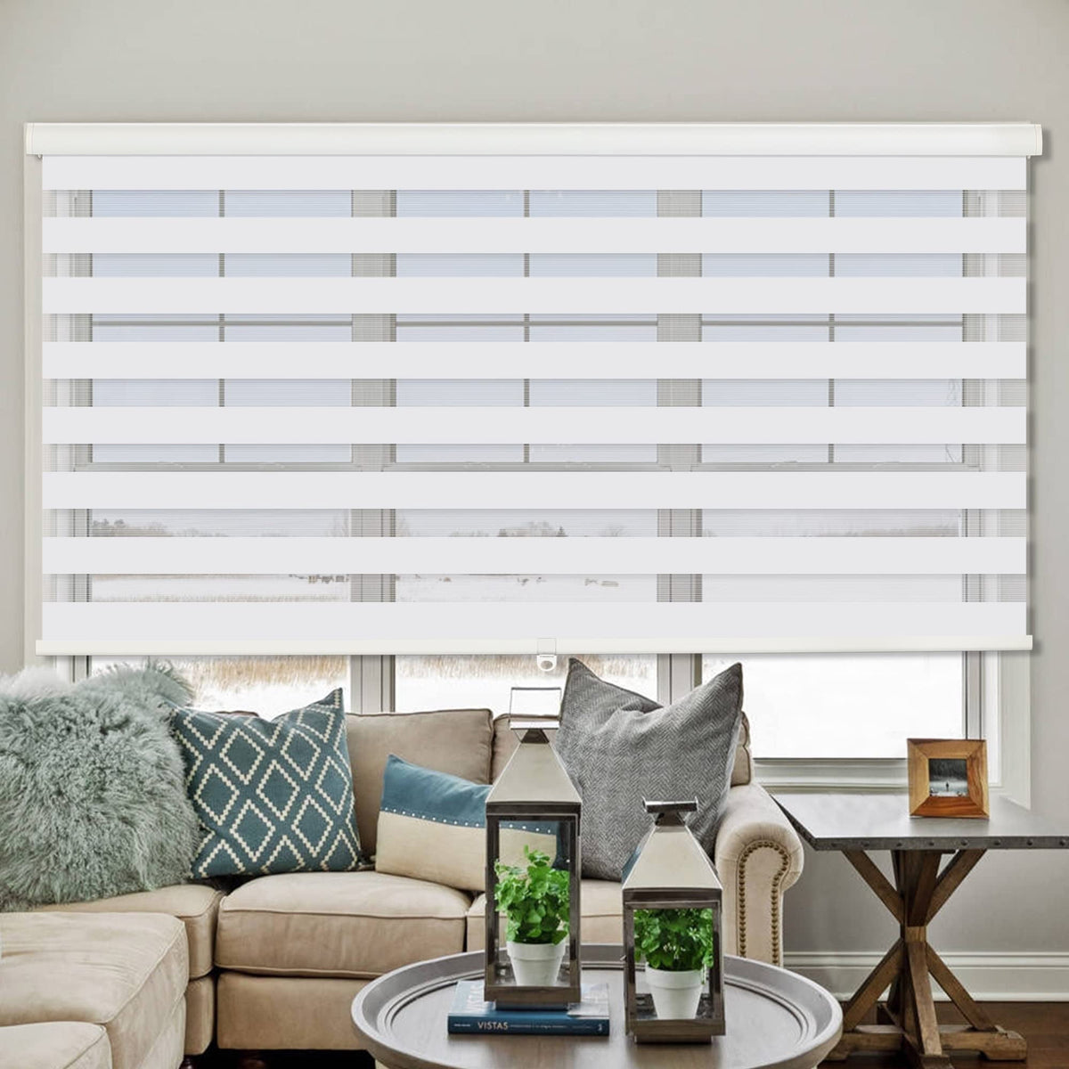 Royalcraft Cordless Zebra Blinds for Windows, Layer Zebra Roller Shades Blinds for Windows, Sheer or Privacy Light Control, Day and Night Window Shades for Living Rome, Office