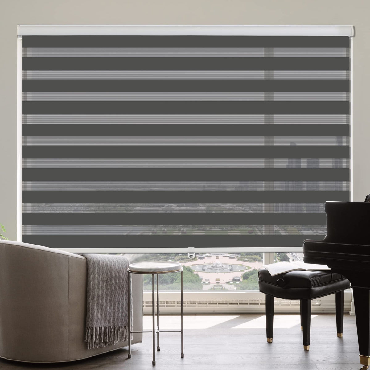 Royalcraft Cordless Zebra Blinds for Windows, Layer Zebra Roller Shades Blinds for Windows, Sheer or Privacy Light Control, Day and Night Window Shades for Living Rome, Office