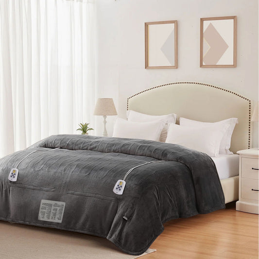 Royalcraft Electric Blanket King Size with Dual Control, 10 Heating Levels& 12 hours Auto-off, Overheat Protection, Grey