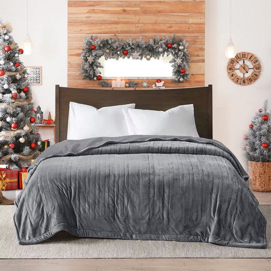 Royalcraft Electric Blanket Queen Size 84"x90" Flannel Heated Throw Blanket, Dual Controls Setting Electric Blanket, 10 Heating Levels, 12H Auto-off, Grey electric blanket