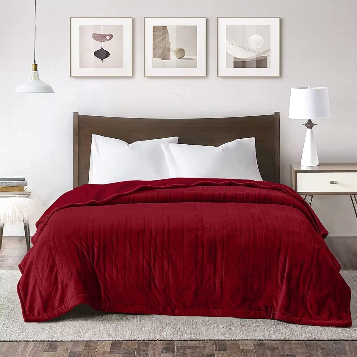 Royalcraft Heated Blanket King Size, Heating Electric Throw Blanket Dual Control, Soft Velvet, 10 Heat Settings, 12 Hours Auto Off, Red