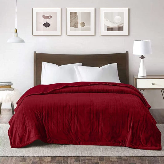 Royalcraft Heated Blanket Queen Size, Heating Electric Throw Blanket Dual Control, Soft Velvet, 10 Heat Settings, 12 Hours Auto Off, Red