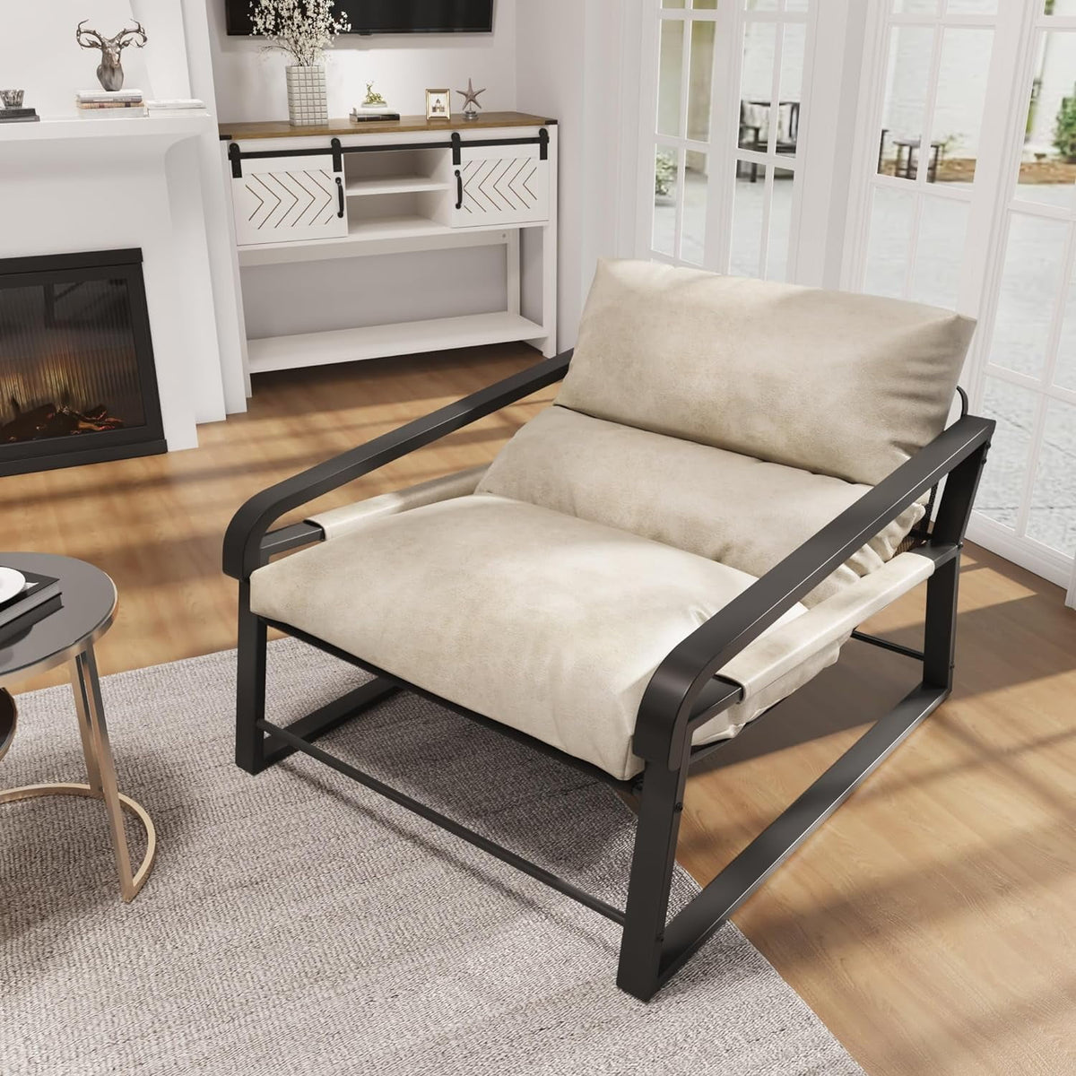 Royalcraft Modern Accent Chair, Comfy Armchair with Cushion and Metal Frame, Lounge Sofa Chair for Living Room, Bedroom, Home Office, Beige