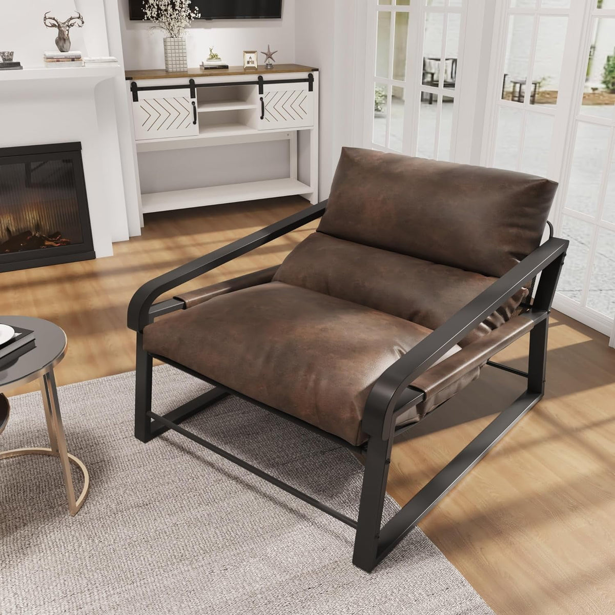 Royalcraft Modern Accent Chair, Comfy Armchair with Cushion and Metal Frame, Lounge Sofa Chair for Living Room, Bedroom, Home Office, Beige