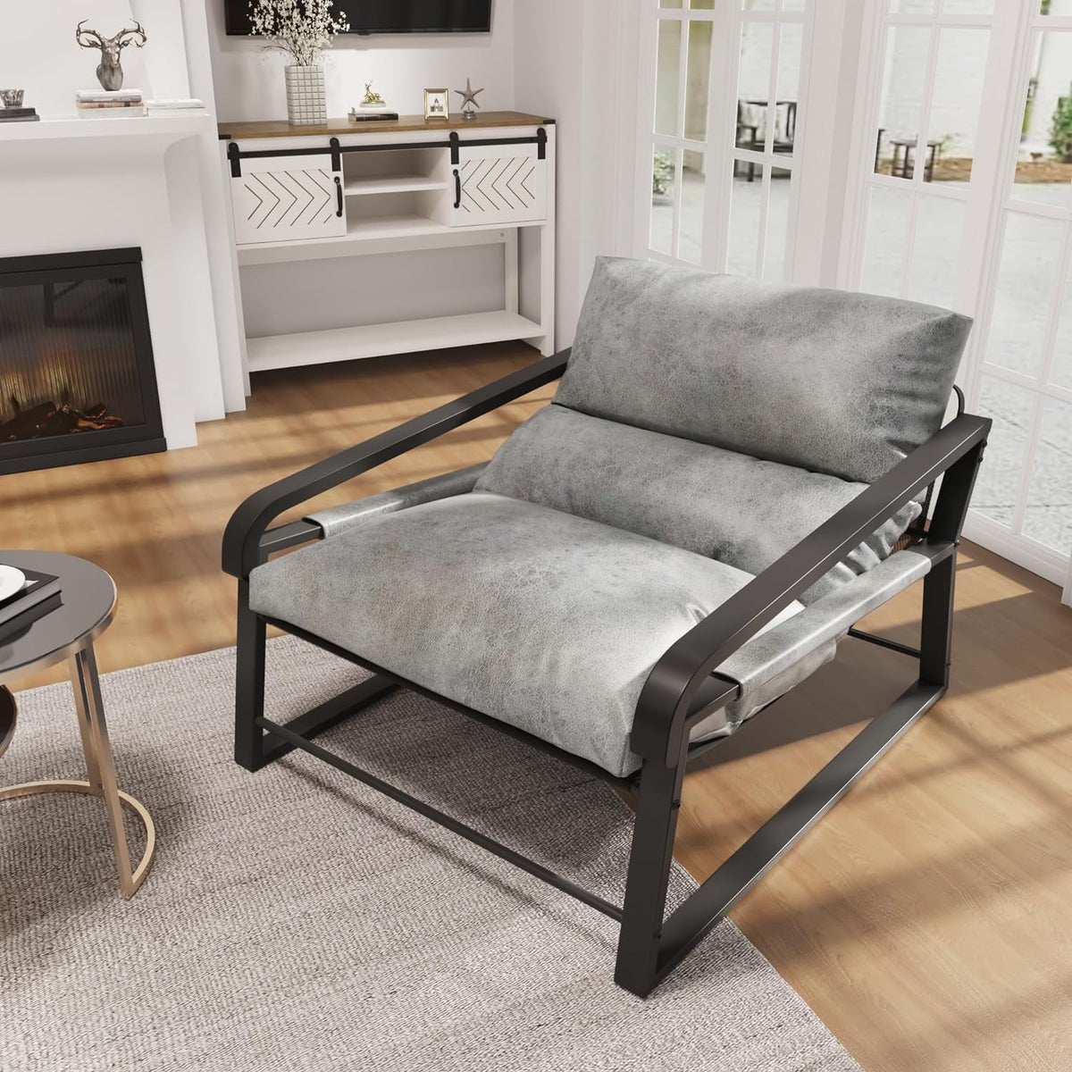 Royalcraft Modern Accent Chair, Comfy Armchair with Cushion and Metal Frame, Lounge Sofa Chair for Living Room, Bedroom, Home Office, Beige