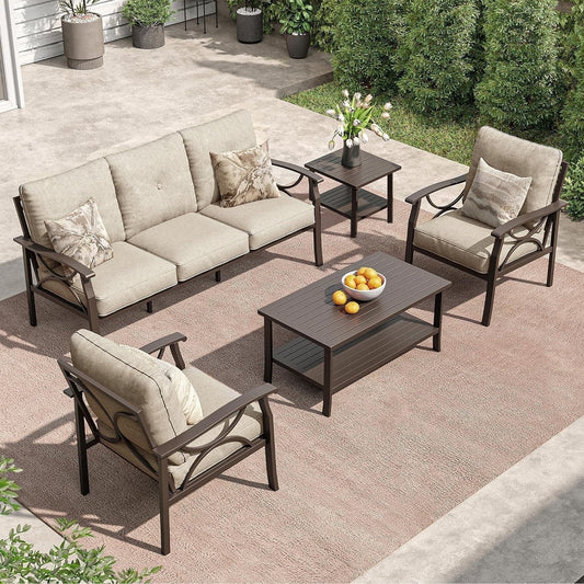 Royalcraft Outdoor Patio Furniture Set, 4 Piece Patio Conversation Set with Coffee Table, Metal Furniture Set for Porch Backyard Garden, Coffee