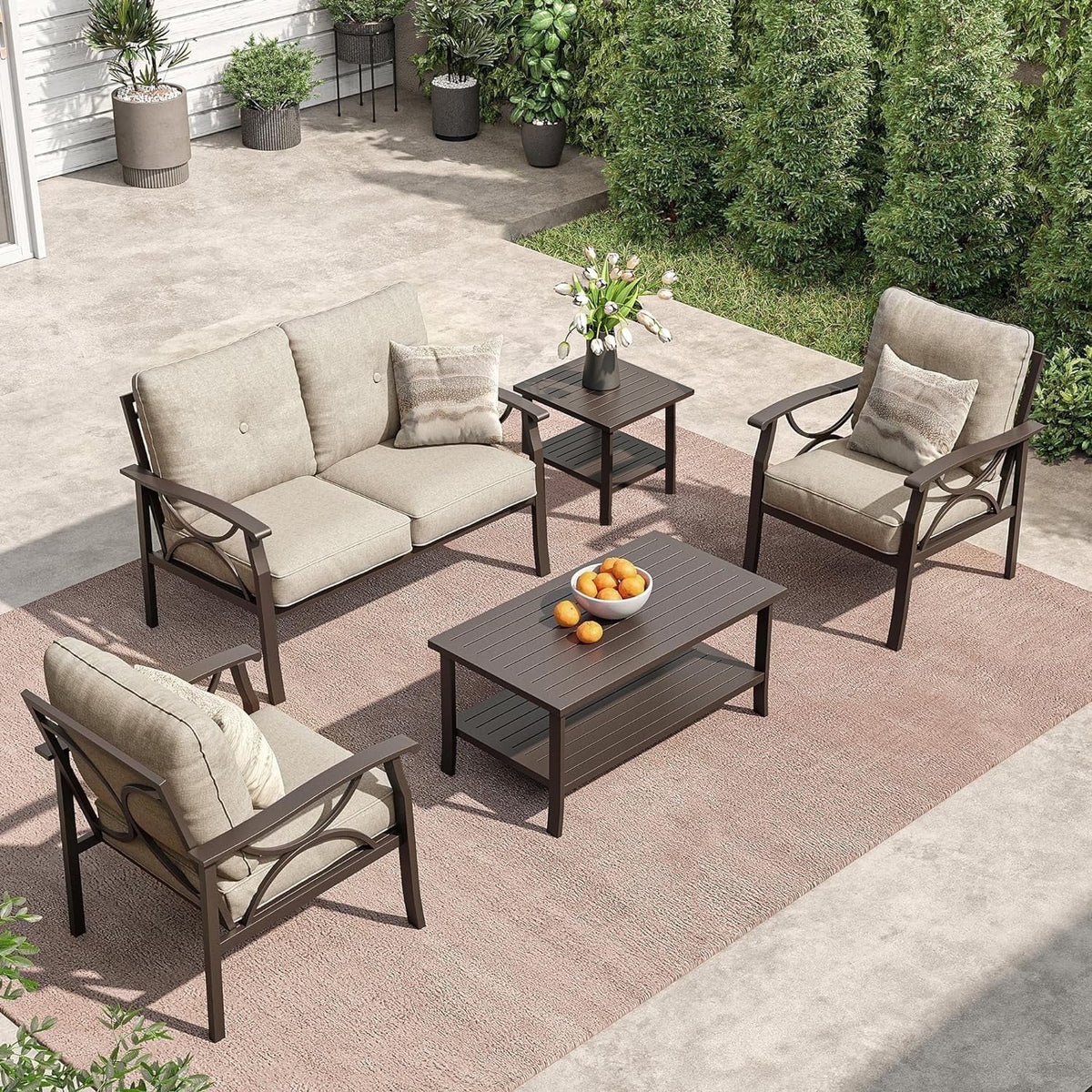 Royalcraft Outdoor Patio Furniture Set, 4 Piece Patio Conversation Set with Coffee Table, Metal Furniture Set for Porch Backyard Garden, Coffee