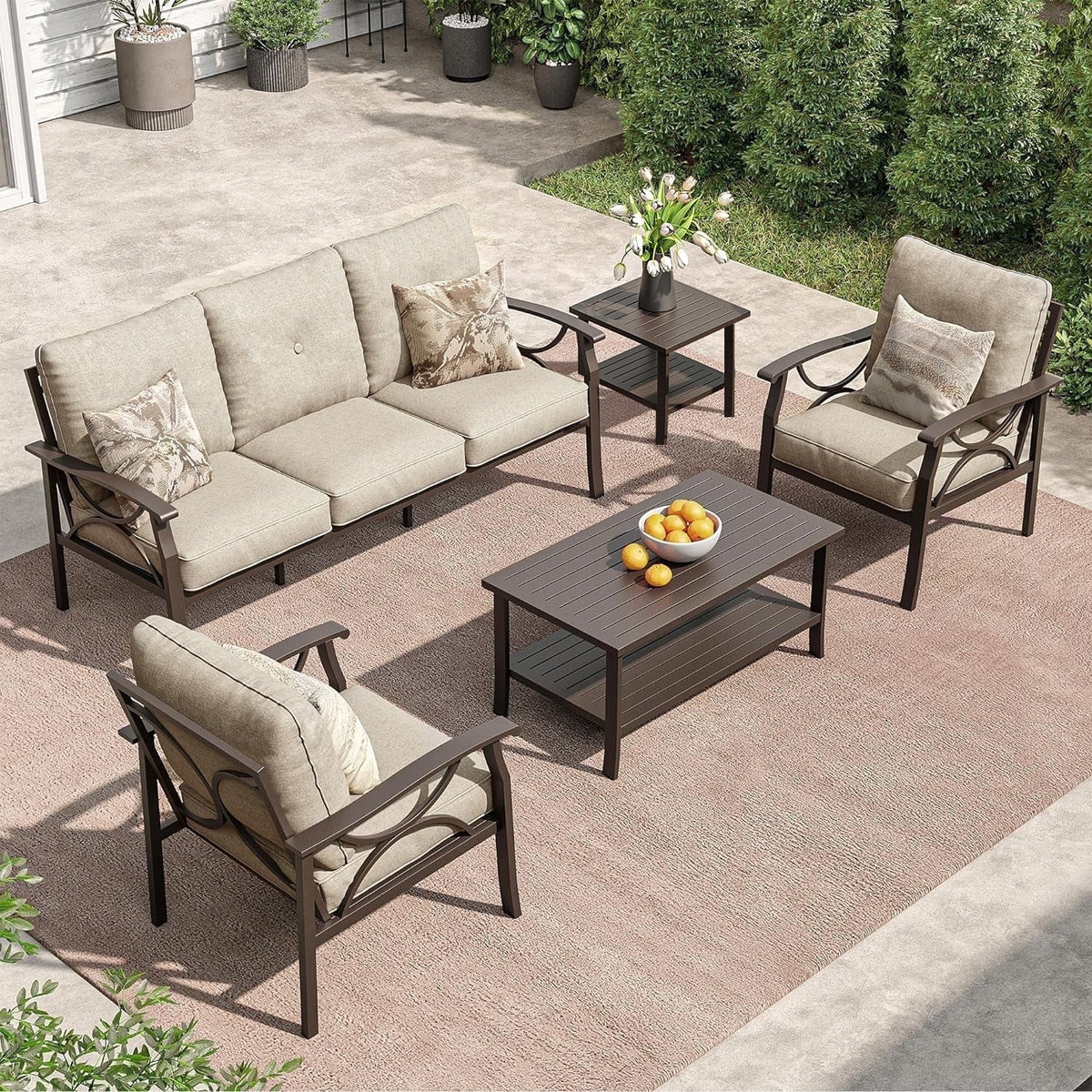 Royalcraft Outdoor Patio Furniture Set, 4 Piece Patio Conversation Set with Coffee Table, Metal Furniture Set for Porch Backyard Garden, Coffee