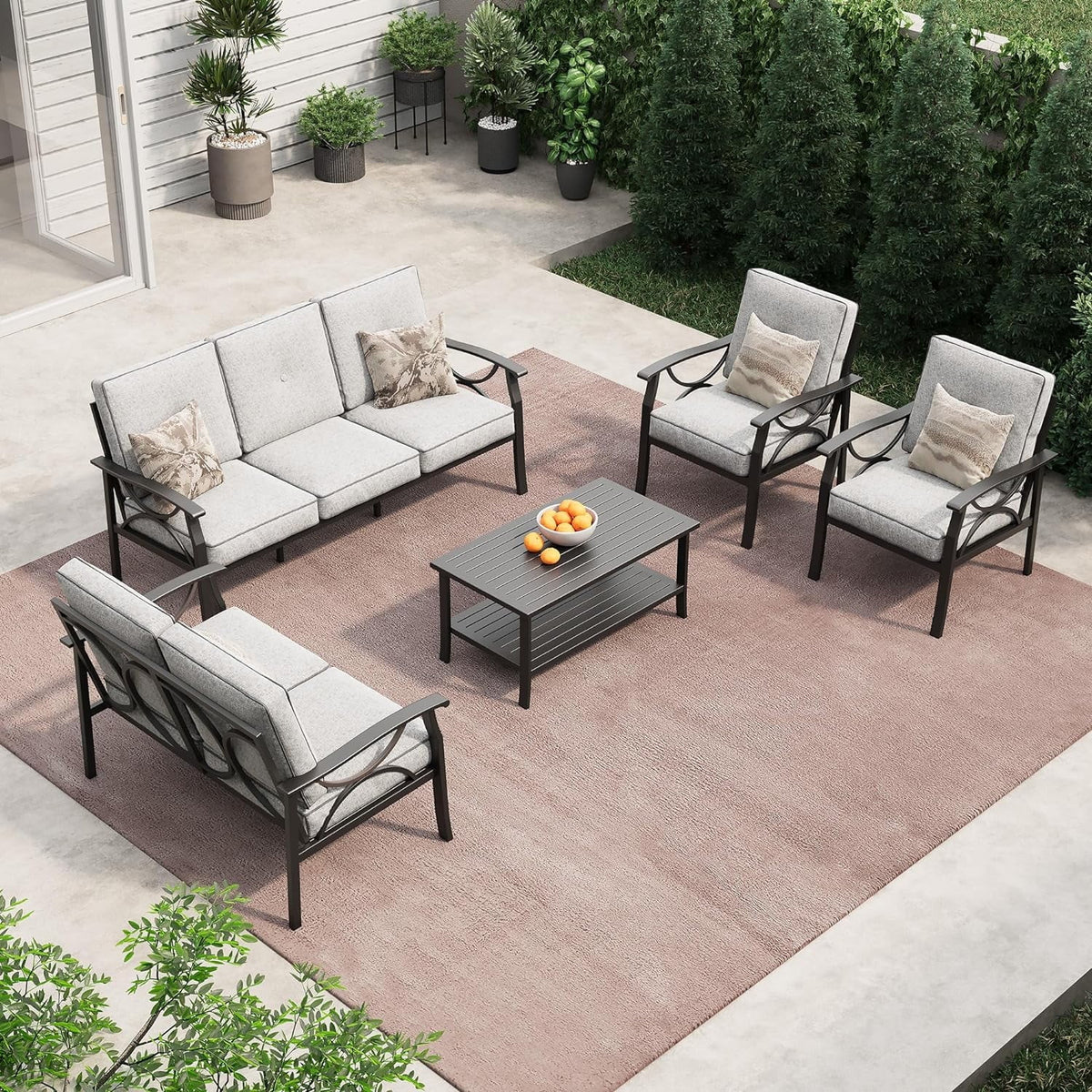 Royalcraft 5-Piece Steel Outdoor Conversation Sets with Coffe Table, Grey/Coffee