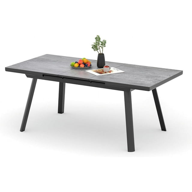 Royalcraft Patio Dining Expandable Table, 59"- 75" Aluminum Outdoor Dining Table, Rectangular Patio Table with Adjustable Feet, Metal Outdoor Table for 4-8 Person, Backyard Garden Porch Deck, Grey