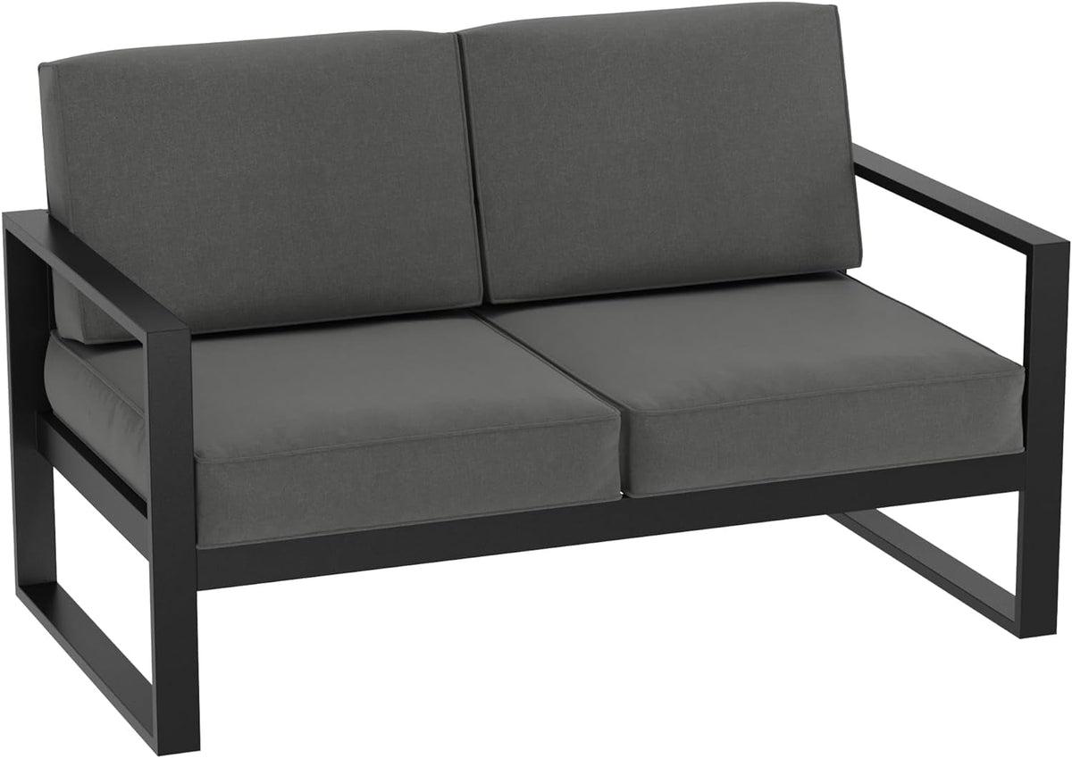 Royalcraft Aluminum Patio Furniture Set, All-Weather 7 Pieces Outdoor Couch Conversation Set Modern Metal Outdoor Sectional Sofa with Ottomans and Coffee Table