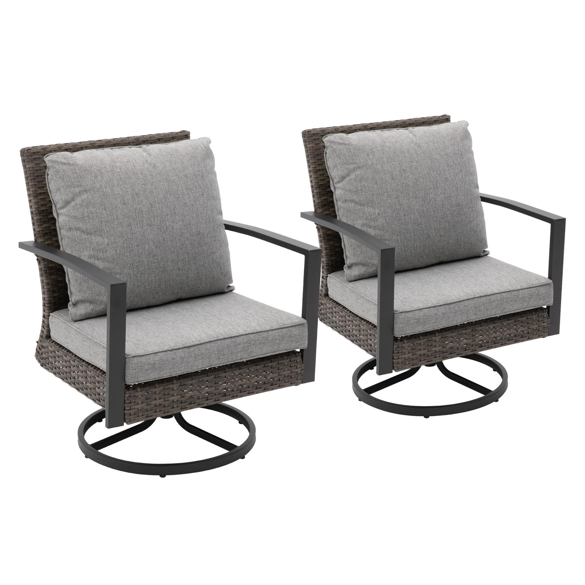 RoyalCraft Royalcraft Patio Swivel Dining Chairs with 360-Degree Rotating, All Weather Rattan Chairs with Water-resistant Cushions & Metal Frame, Modern Outdoor Rocking Chair for Porch, Bistro, Balcony,Grey