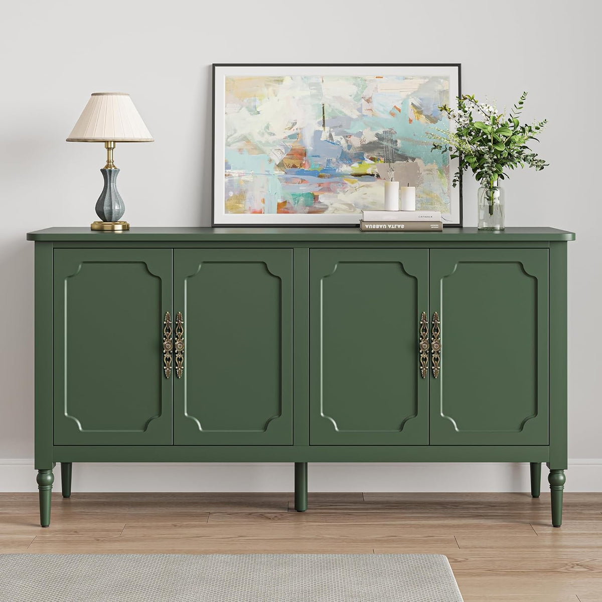 Royalcraft Sideboard Buffet Cabinet with Storage, 58'' Mid Century Modern Storage Cabinet with 4 Doors and Adjustable Shelves, Accent Cabinet for Entryway, Dining Room, Living Room, Bedroom, Green