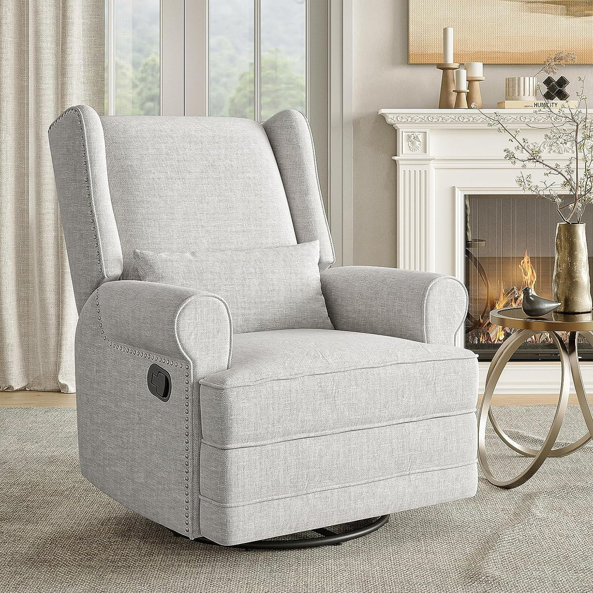 Royalcraft Swivel Nursery Glider Recliner, Comfy Upholstered Glider Chair with Lumbar Pillow and Footrest