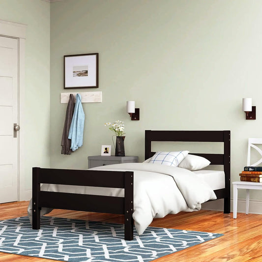 Royalcraft Twin Bed, Wood Frame with Headboard and Footboard for Children Teens Adults, Twin Platform Slat Support No Box Spring Needed, Espresso
