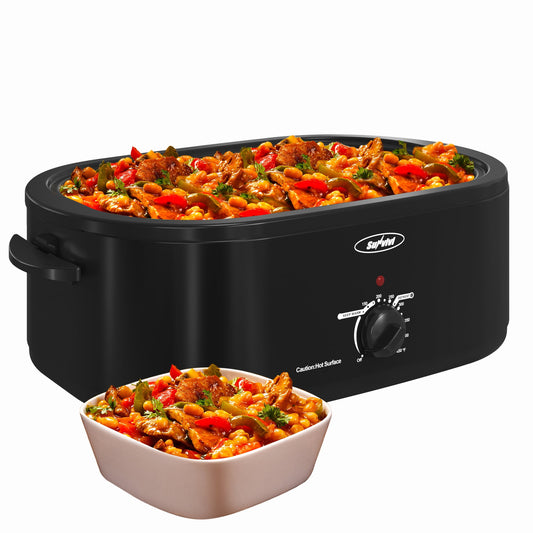 18 Quart Turkey Electric Roaster Oven with Self-Basting Lid, Stainless Steel, Black