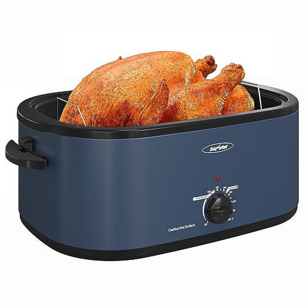 Royalcraft 26 Quart Electric Turkey Roaster Oven with Visible & Self-Basting Lid, Stainless Steel,Black