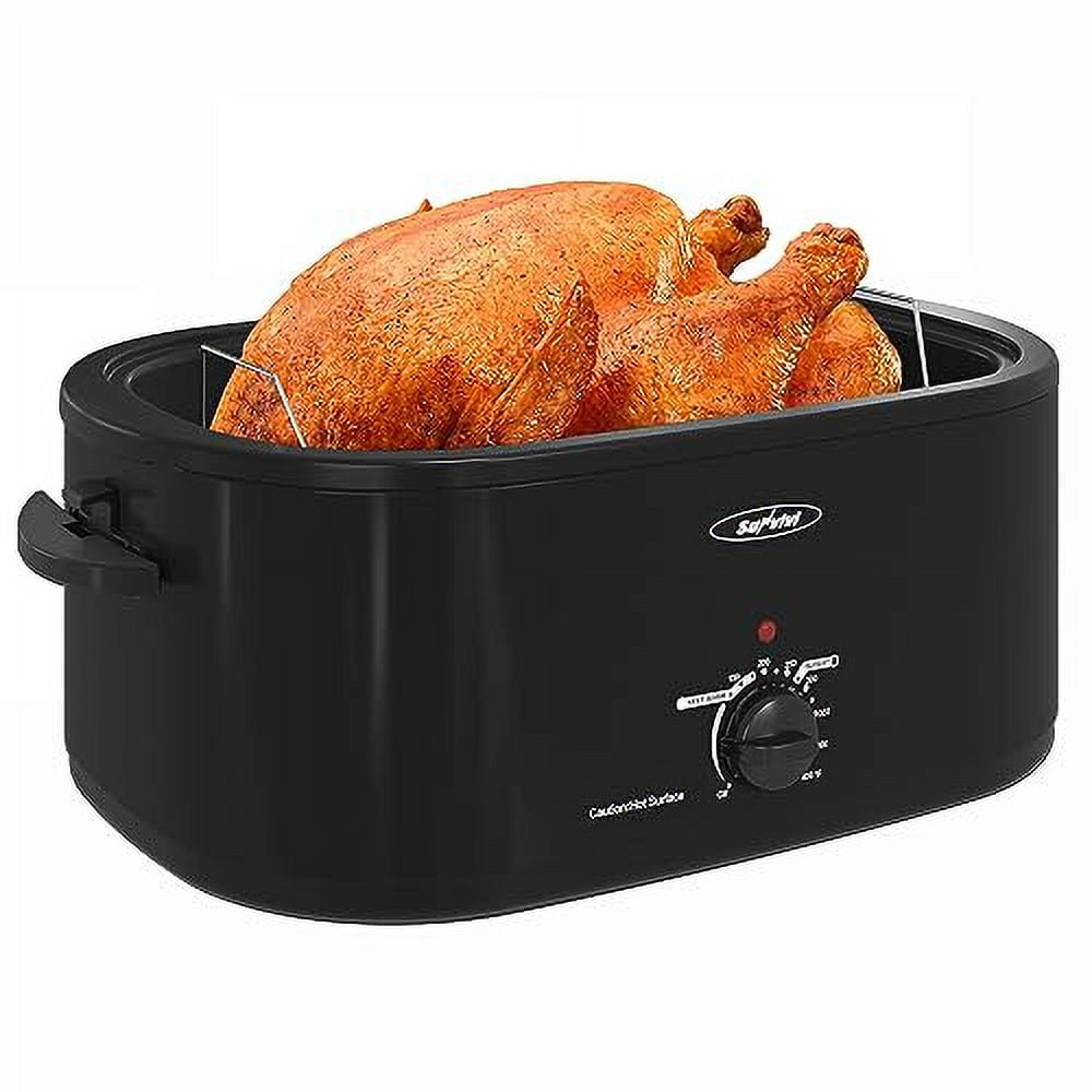 RoyalCraft 24 Quart Electric Roaster Oven with Visible & Self-Basting Lid, Stainless Steel, Silver