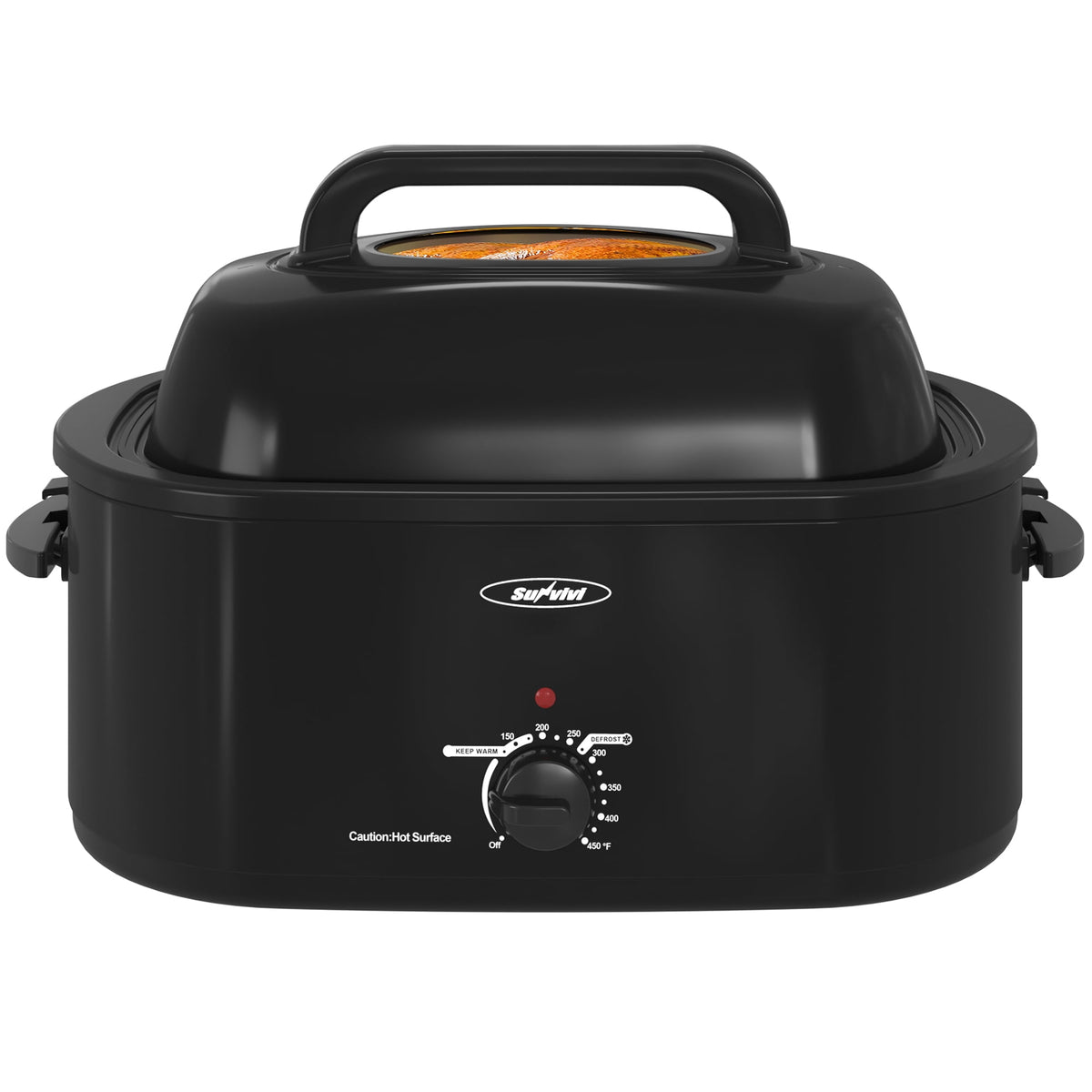 Royalcraft 26 Quart Electric Turkey Roaster Oven with Visible & Self-Basting Lid, Stainless Steel,Black