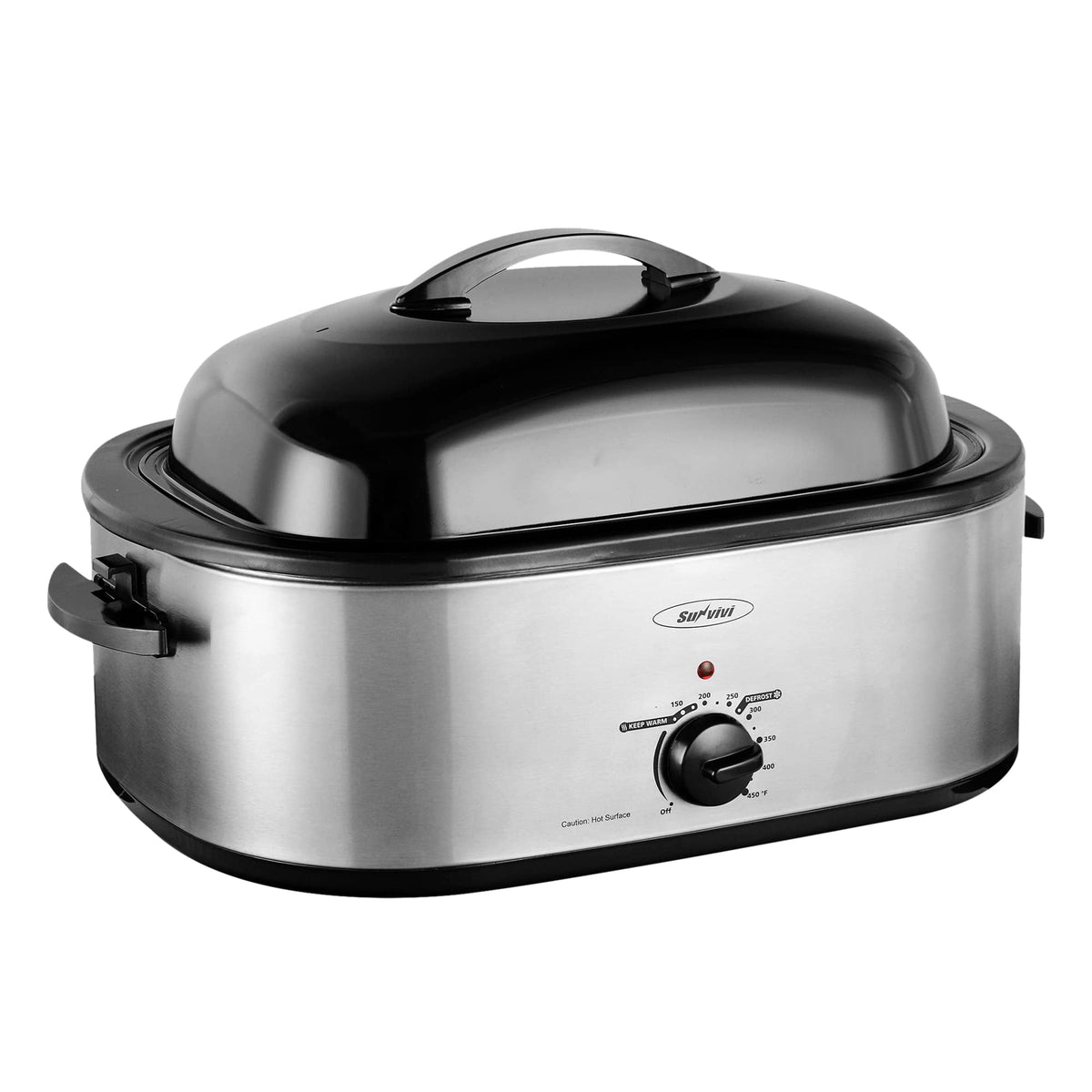 Royalcraft 20 Quart Electric Roaster with Removable Pan, Electric Turkey Roaster Oven with Self-Basting Lid, Roasting Oven with Cool-Touch Handles, Silver