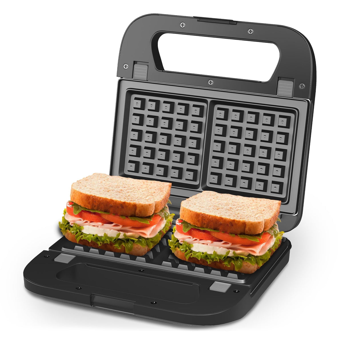Royalcraft 3 in 1 Electric Sandwich Maker, Panini Press Grill and Waffle Iron Set, Grill and Sandwich Press with Removable Non-Stick Plates, Indicator Lights & Cool Touch Handle, 750W, Black