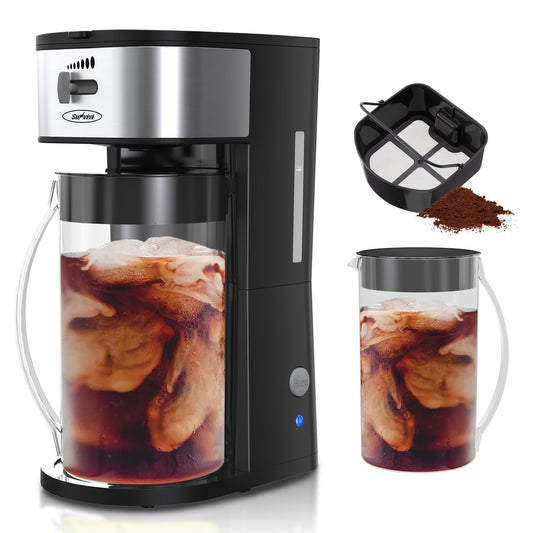 Royalcraft Iced Tea Maker with 2.5-Quart Pitcher, Iced Coffee Brewing Maker for Ground Coffee, Tea Bags, Loose Leaf Tea, 7 Cups Coffee Machines for Home, Strength Control for Flavor, Black
