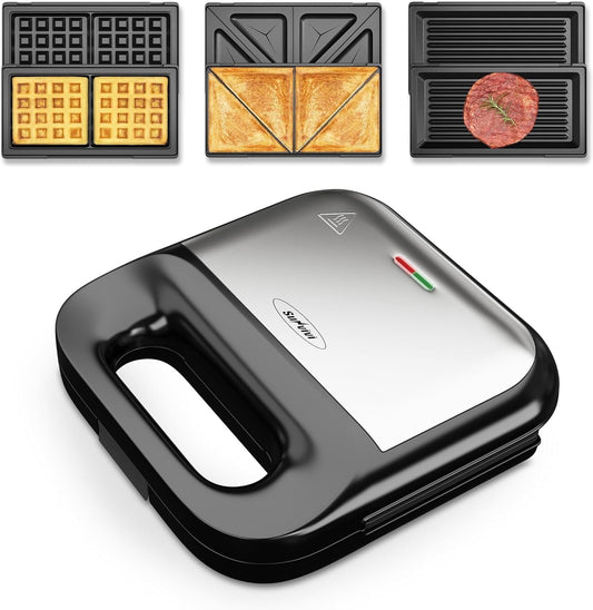 Royalcraft Waffle Iron, Panini Press Grill and Sandwich Maker Set, 3 in 1 Electric Sandwich Press with Removable Non-Stick Plates, Indicator Lights & Cool Touch Handle 750W