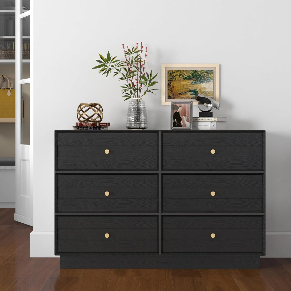 Superjoe 6 Drawer Double Dresser, Bedroom Chest of Drawers, Wood Storage Cabinet for Living Room, Entryway and Hallway, Black