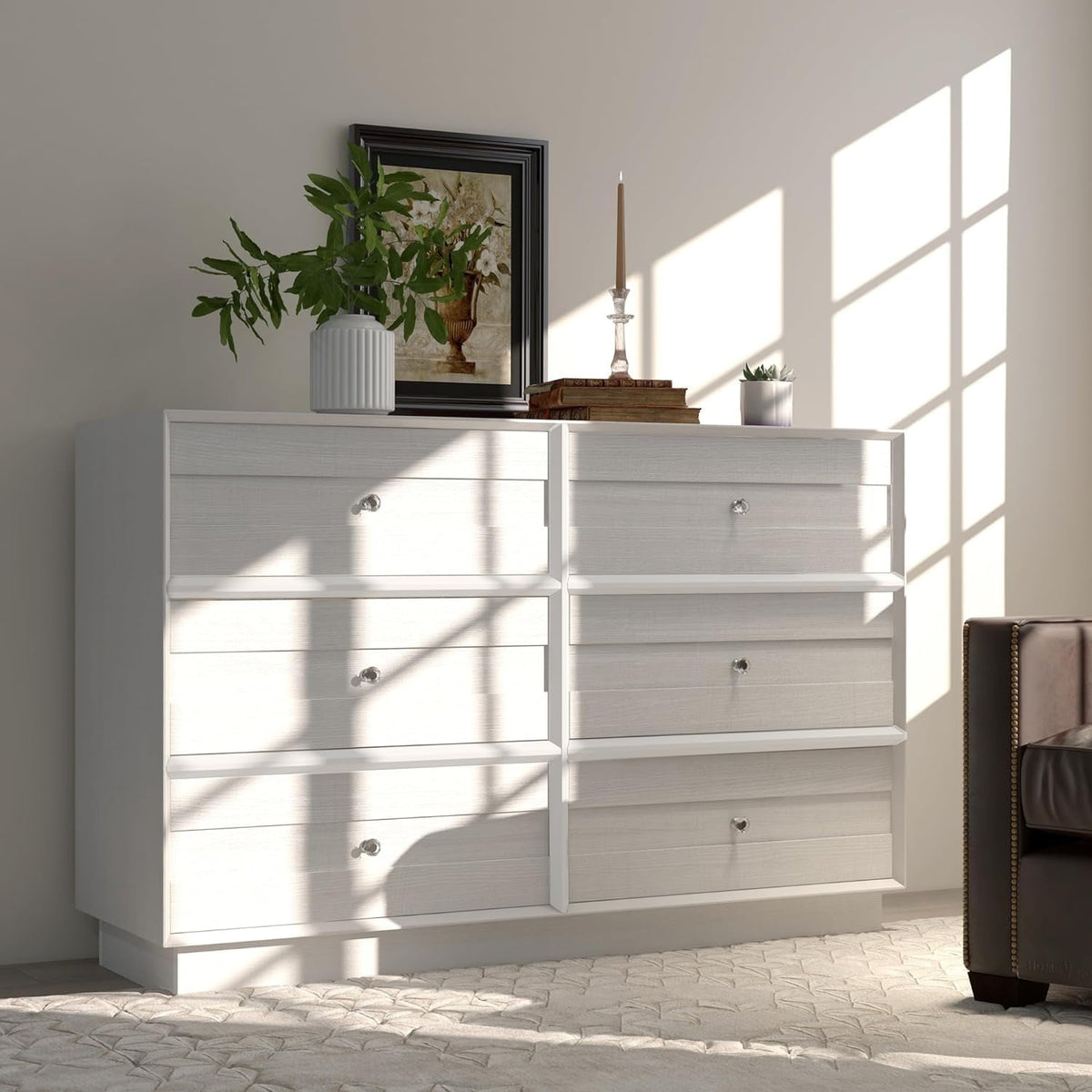 Superjoe 6 Drawer Double Dresser, Bedroom Chest of Drawers, Wood Storage Cabinet for Living Room, Entryway and Hallway, White