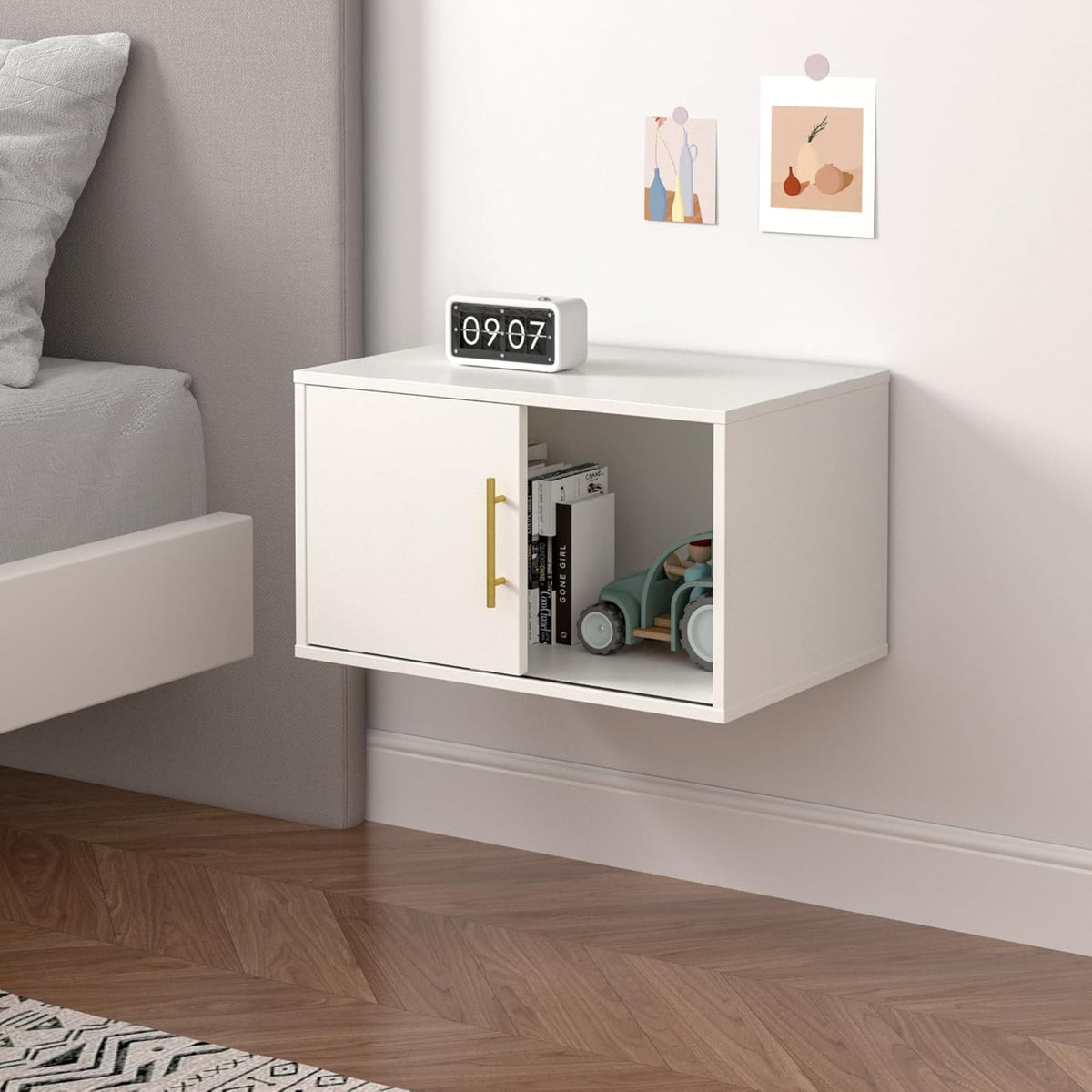Superjoe Cube Storage Organizer with Sliding Door, White Stackable Bookshelf, Modular Cubby Storage System, Wooden Display Shelf for Small Space, Closet, Living Room, Bedroom, Apartment, Dorm