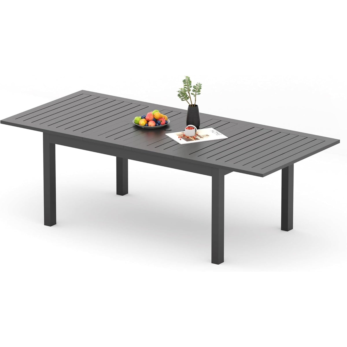 Superjoe Patio Expandable Table Dining Set for 4 to 10, Aluminum Outdoor Dining Table, Rectangular Patio Metal Table with Umbrella Hole for Backyard Porch, Deck ＆ Garden, Easy Assembly, Dark Grey