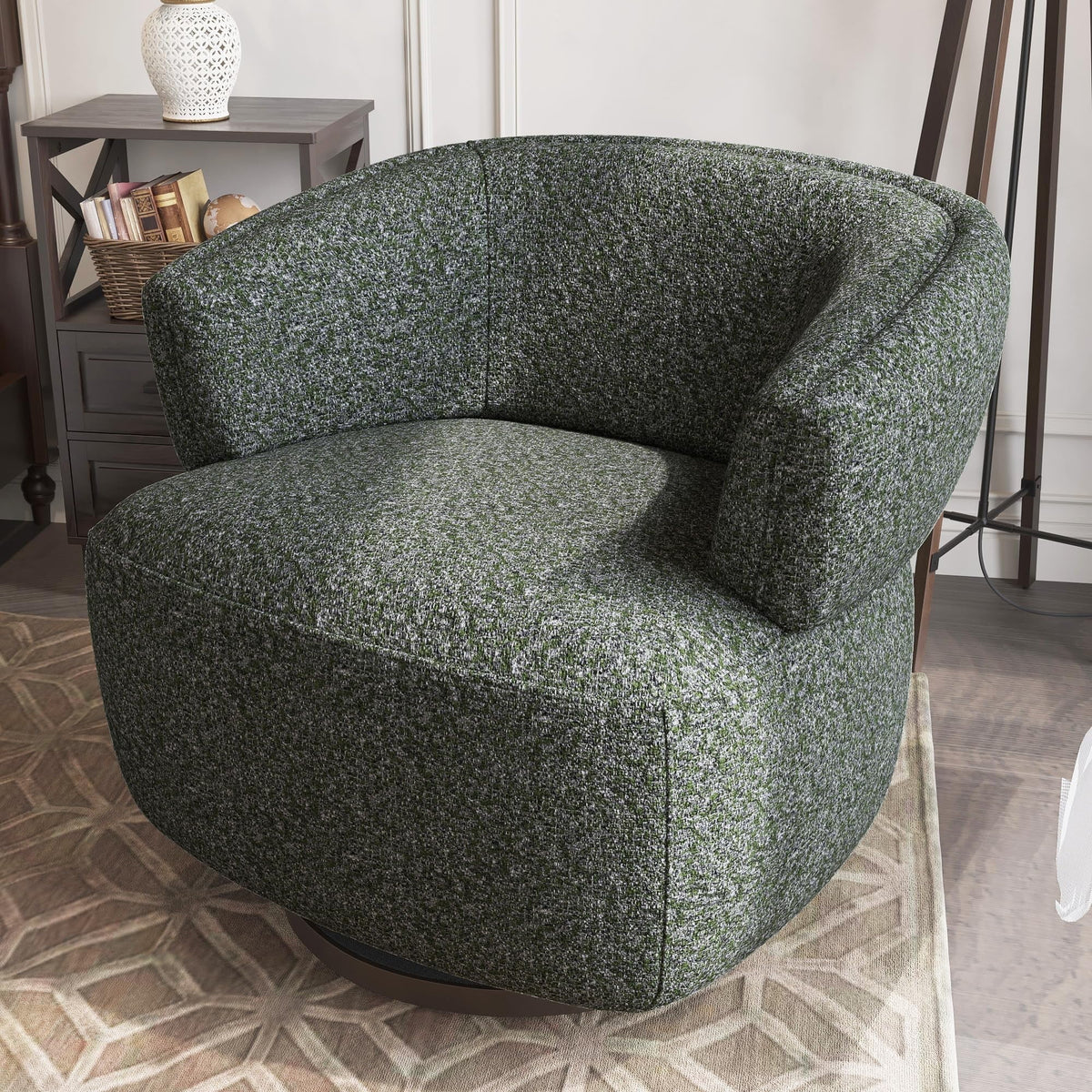 Superjoe Swivel Accent Chair, Fully Assembled Round Barrel Chairs, Oversized Upholstered Armchair with 360-Degree Base, Modern Club Chair for Living Room, Bedroom, Office, Green