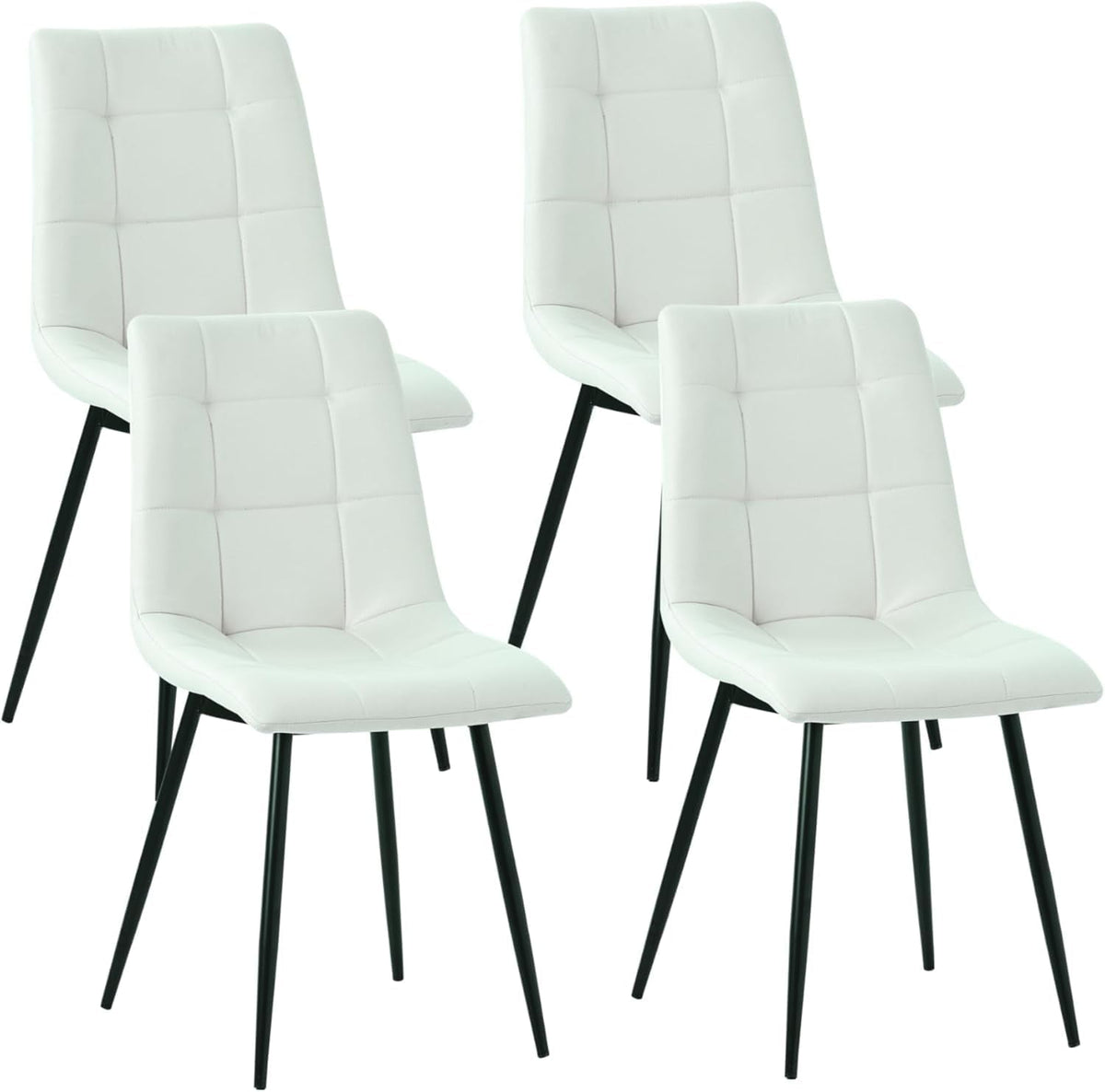 CozyHome Upholstered Modern Kitchen Chairs, Beige Side Chair,Dining Chairs Set of 4, White Dining Chairs with in Fabric Cushion Seat and Metal Legs for Living Room,Bedrooms,Kitchen