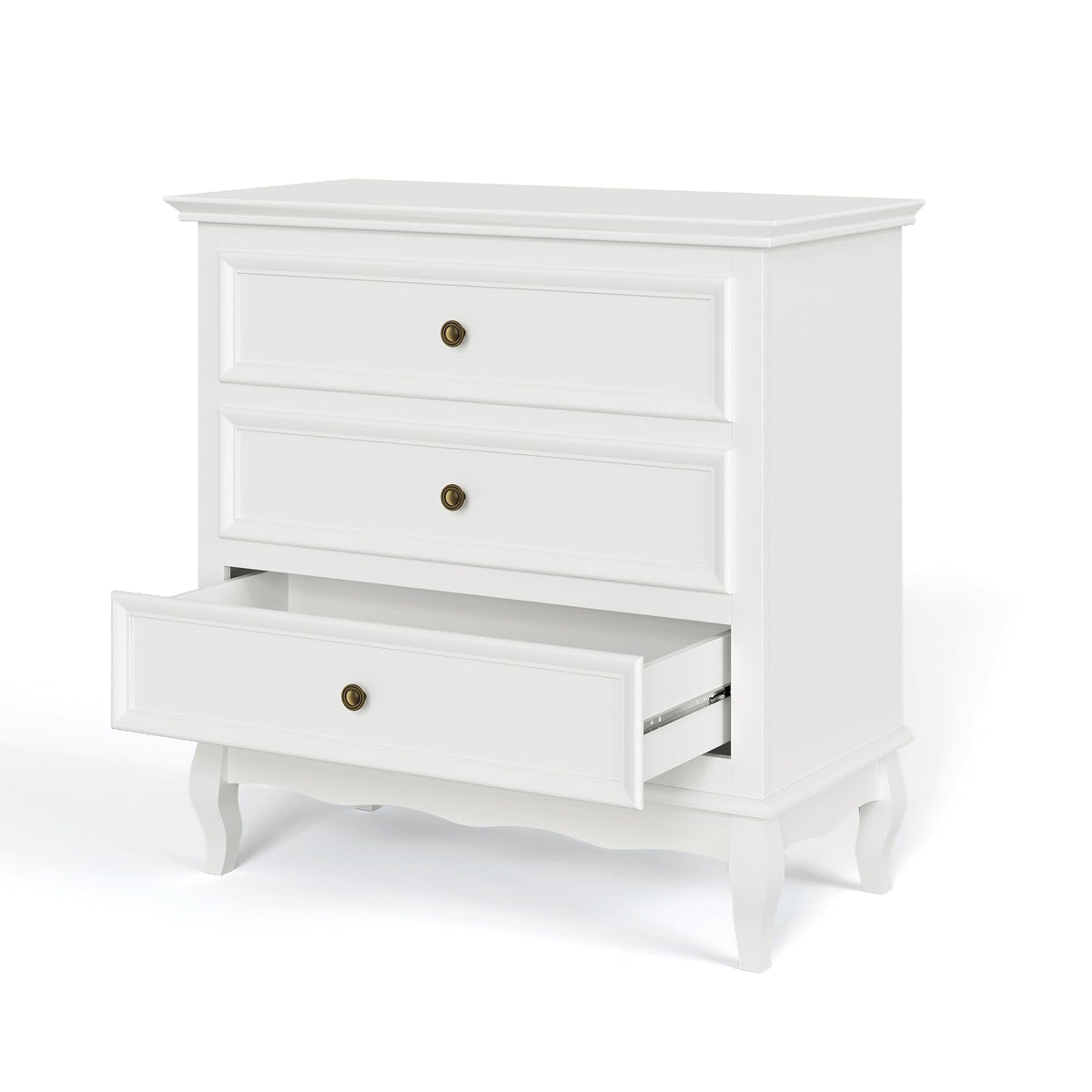 Superjoe White 3 Drawer Dresser with Ball Bearing Slide, Sturdy Frame Modern Wood Dresser Wide Nightstand Cabinet for Bedroom, Living Room