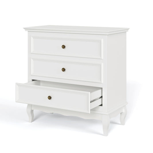 Superjoe White 3 Drawer Dresser with Ball Bearing Slide, Sturdy Frame Modern Wood Dresser Wide Nightstand Cabinet for Bedroom, Living Room