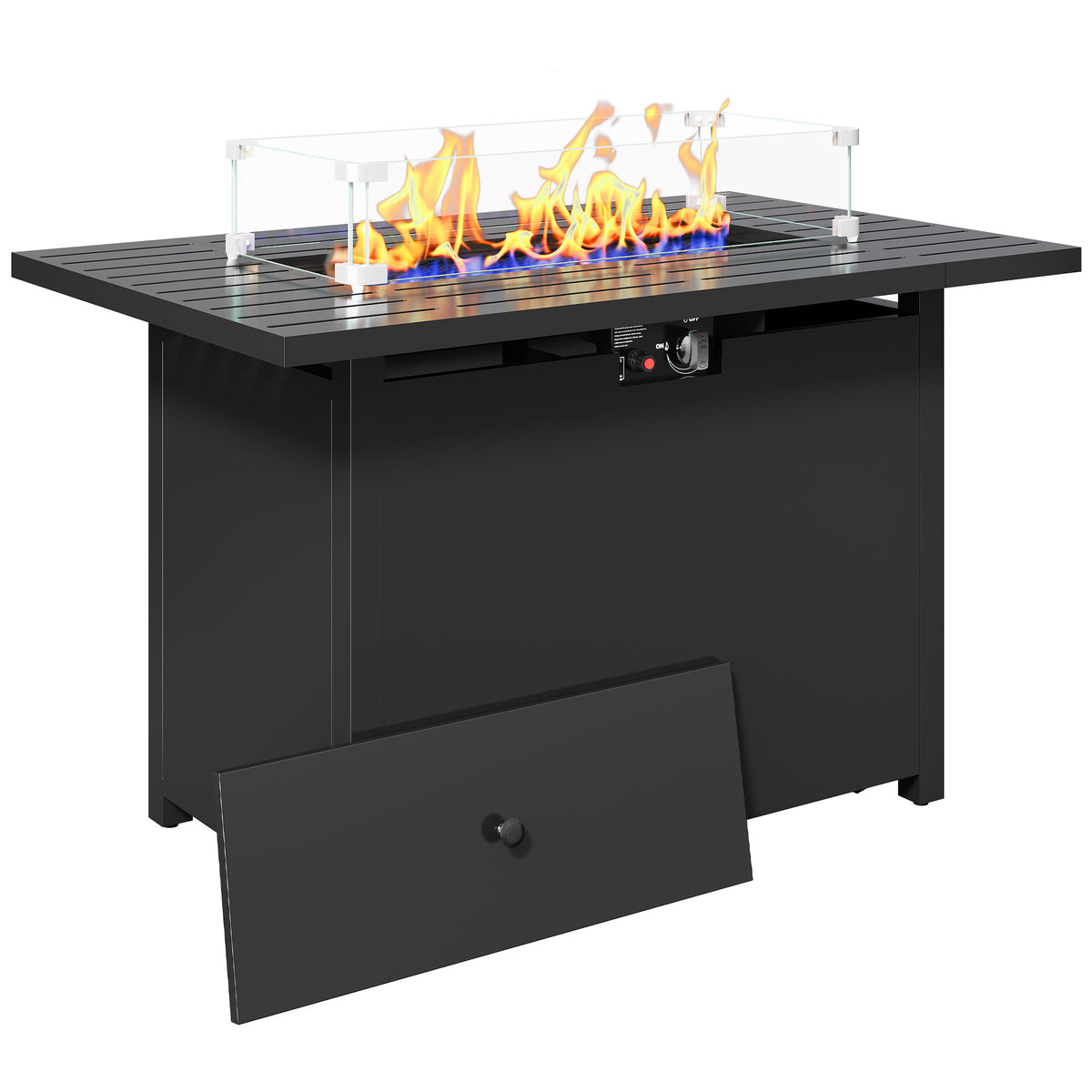 Royalcraft 2 in 1 Propane Fire Pit Table, 50000 BTU Gas Fire Pits Table with Removable Lid, Lava Rock and Cover, Rectangular Fire Table for Dining or Party on Patio, Garden, Yard, 43'', Black