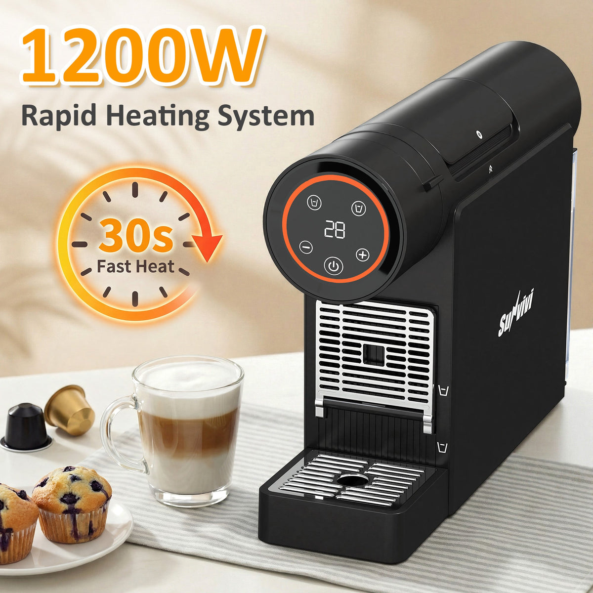 Royalcraft Espresso Pod Machine for Home, Capsule Coffee Maker for NS Original Pods, 20 Bar Single Serve Mini Pod Maker with 22oz Removable Water Tank, Adjustable Cup Tray for Home & Office, Black