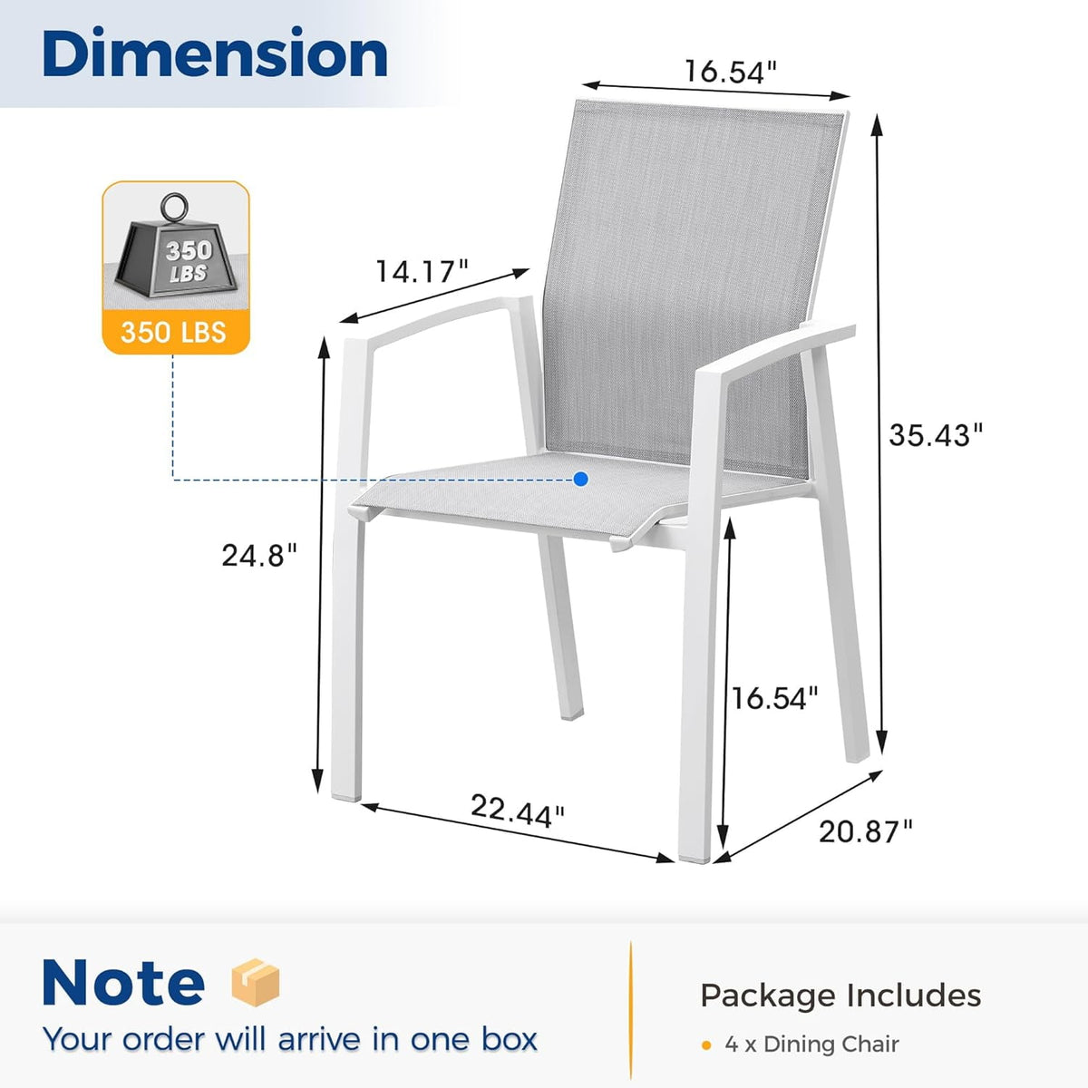 Superjoe Outdoor Patio Aluminum Dining Chairs Set of 4, Outside Stackable Furniture for Lawn, Balcony, Quick-Drying Textilene Fabric, White