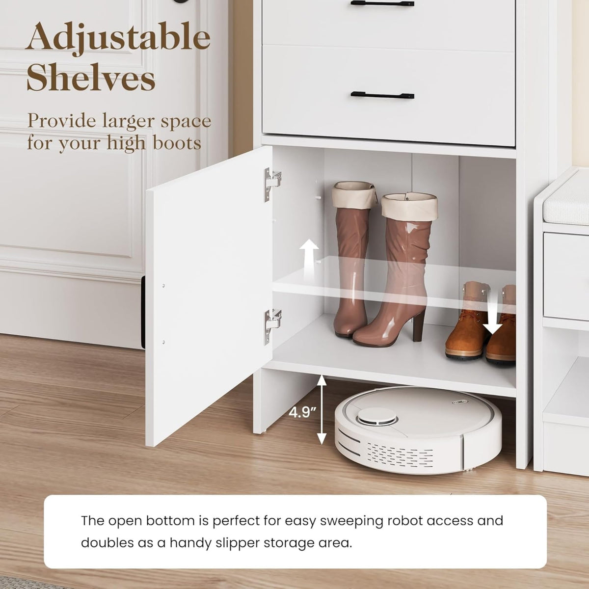 CozyHome 5-in-1 Shoe Cabinet with Flip Drawer, Entryway Shoe Storage with Pegboard, Adjustable Shelf, Wood Entryway Cabinet, White