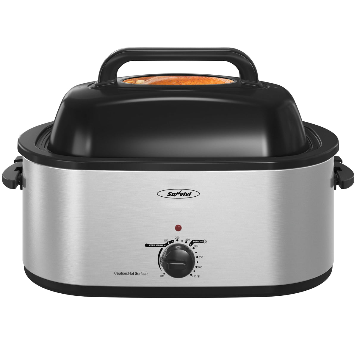 Royalcraft 26 Quart Electric Turkey Roaster Oven with Visible & Self-Basting Lid, Stainless Steel,Black