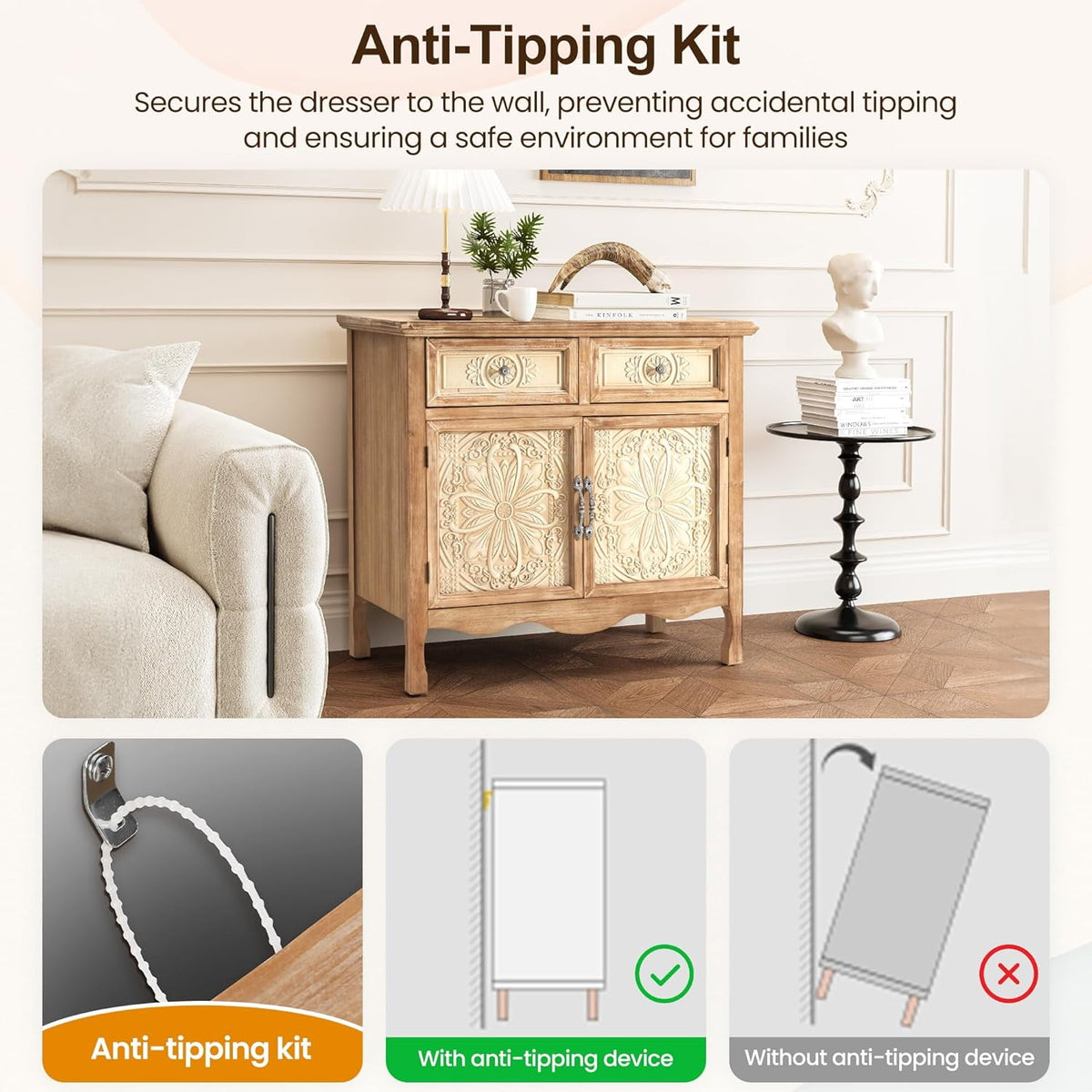 RoyalCraft Storage Cabinet with Drawers and Doors, Kitchen Sideboard Cabinet, Accent Buffet Server Cabinet, Wood Cabinet Organizer for Hallway, Dining Room, Living Room