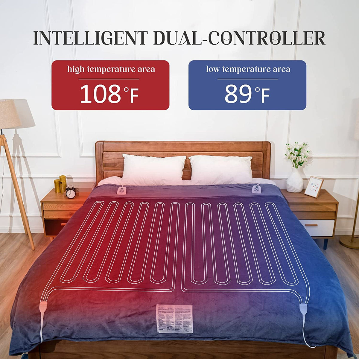 Royalcraft Heated Blanket Queen Size, Heating Electric Throw Blanket Dual Control, Soft Velvet, 10 Heat Settings, 12 Hours Auto Off, Red