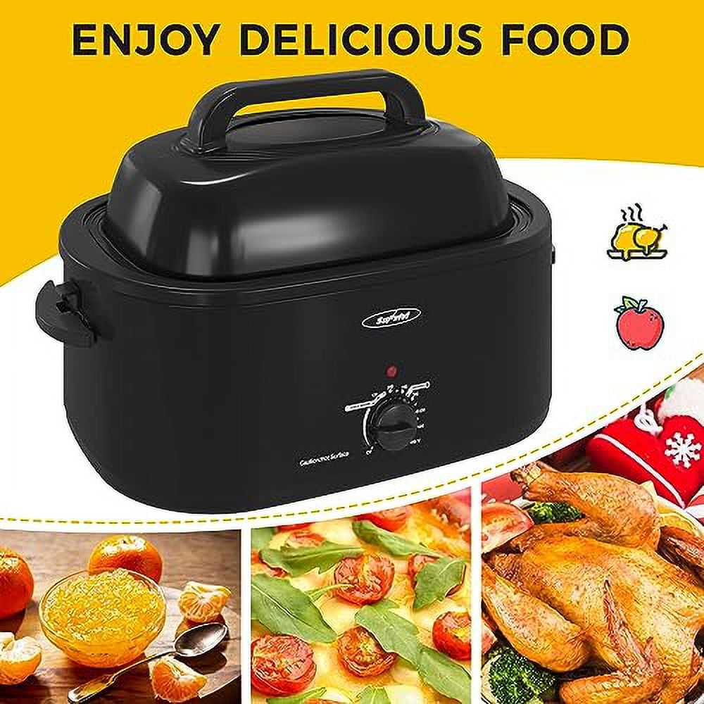 RoyalCraft 24 Quart Electric Roaster Oven with Visible & Self-Basting Lid, Stainless Steel, Silver